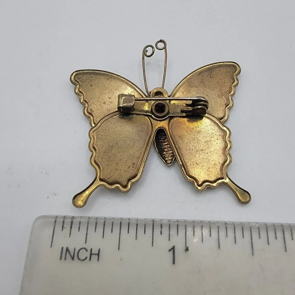 Vintage‎ Monarch Butterfly Brooch Pin Gold Tone Resin